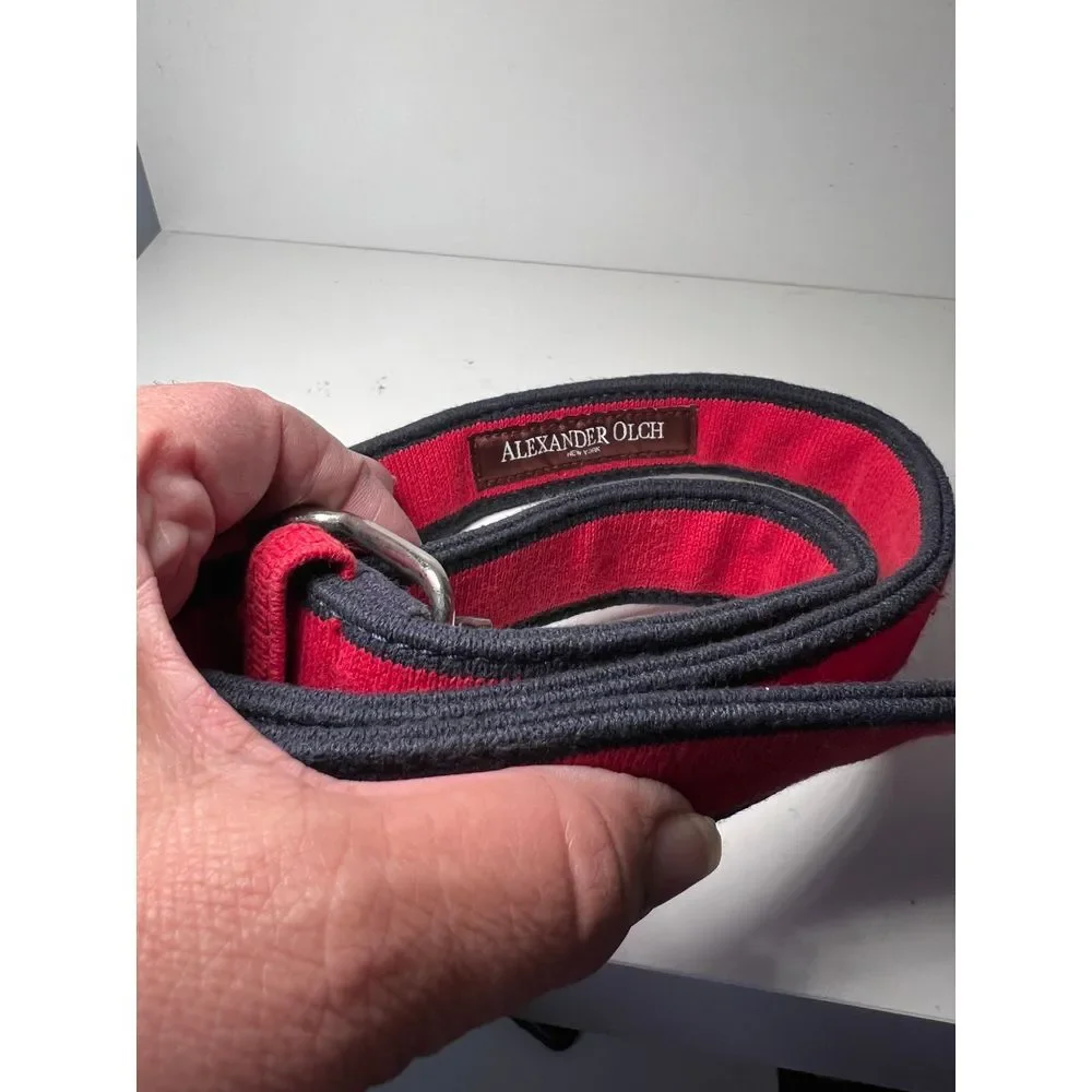 Alexander Olch New York Vintage Red & Navy Blue Canvas Belt-Casual Sporty- SZ 44